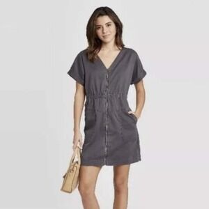 Universal Thread Womens Gray Utility Zip Front Short Sleeve Dress Gorpcore‎ M